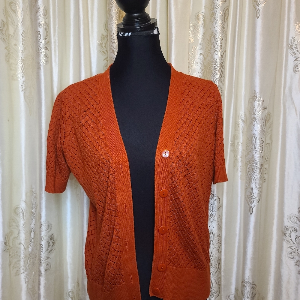 East 5th orange cardigan